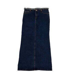 Pensy jeans women’s skirt L blue denim maxi skirt raw hem waist no waist